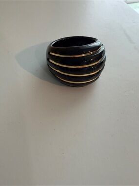 Glossy Black Dome Ring with Gold Stripes